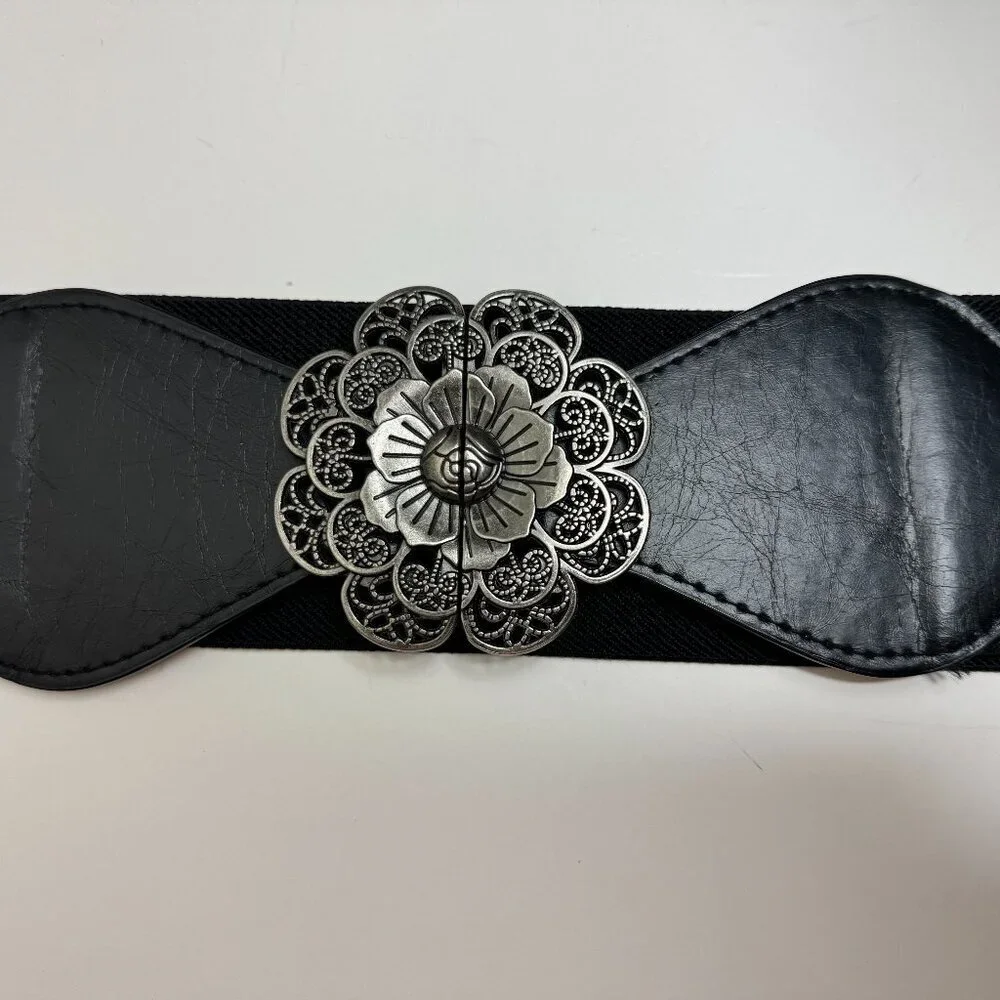 Fashion Retro Adjustable Elastic Stretch Wide Waistband Black Belt  17.5